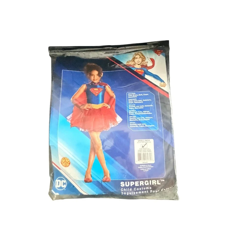 Rubies Supergirl Costume Kids Size Small 4-6 Blue Red Tutu Dress Cape Gauntlets